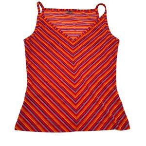 Guess Womens Striped V-Neck Sleeveless Tank Top‎ L Red & Pink